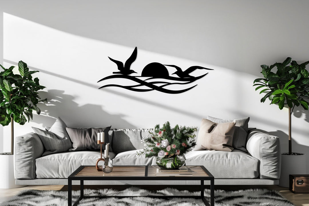 Sunset Birds Metal Wall Art – Modern Coastal Home Décor
