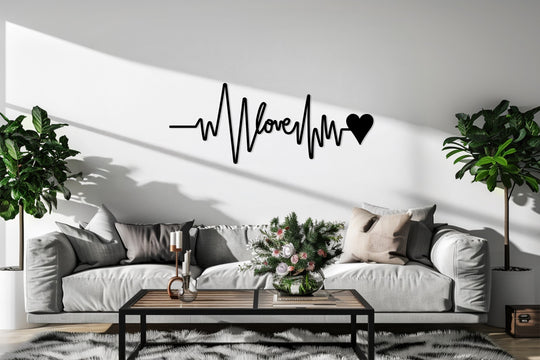 Showcasing the abstract quality of a decoration wall art, this Eternal Pulse Love metal piece captures a heartbeat rhythm melding with script, creating a unique statement.