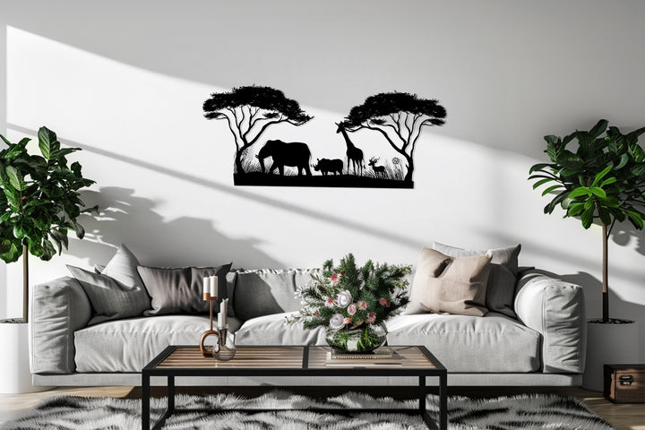 Safari-inspired black metal wall art for rustic and modern interiors