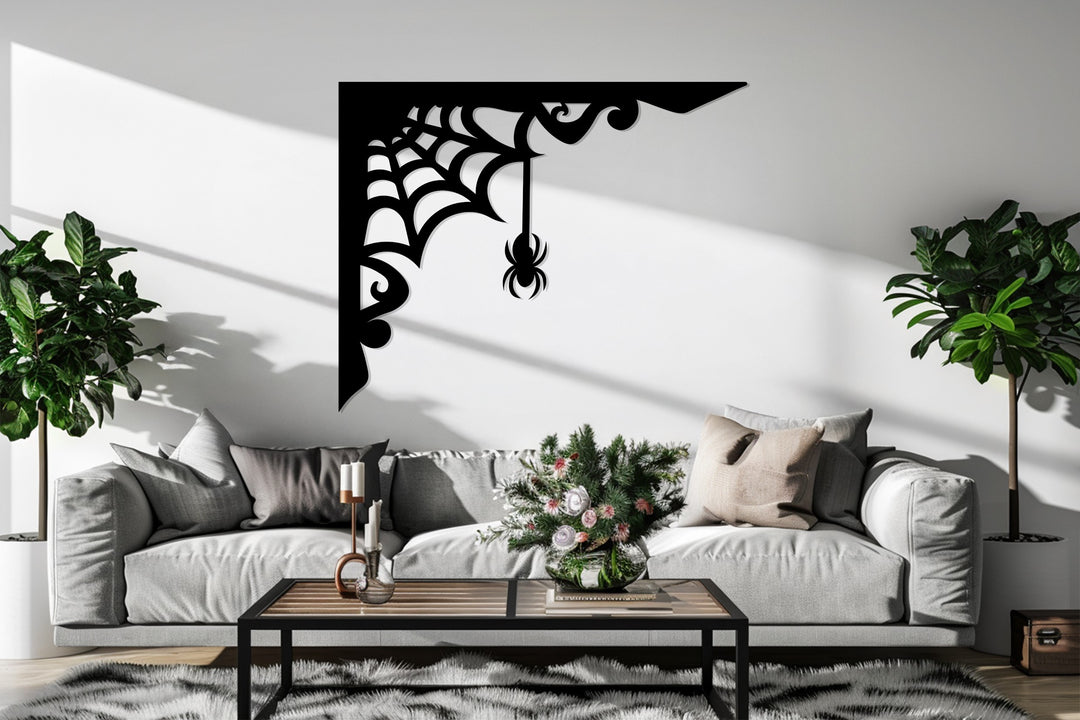 Spider Web Corner – Gothic Spider Metal Wall Art