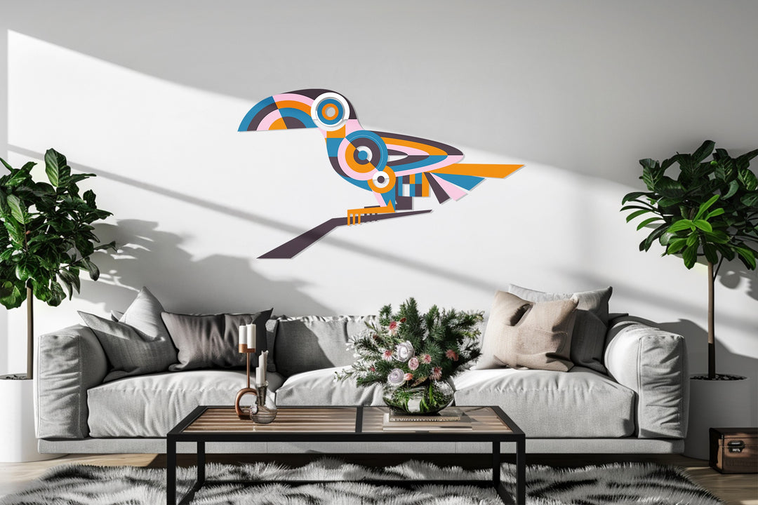 Abstract Toucan Metal Wall Art – Colorful Geometric Bird Home Decor