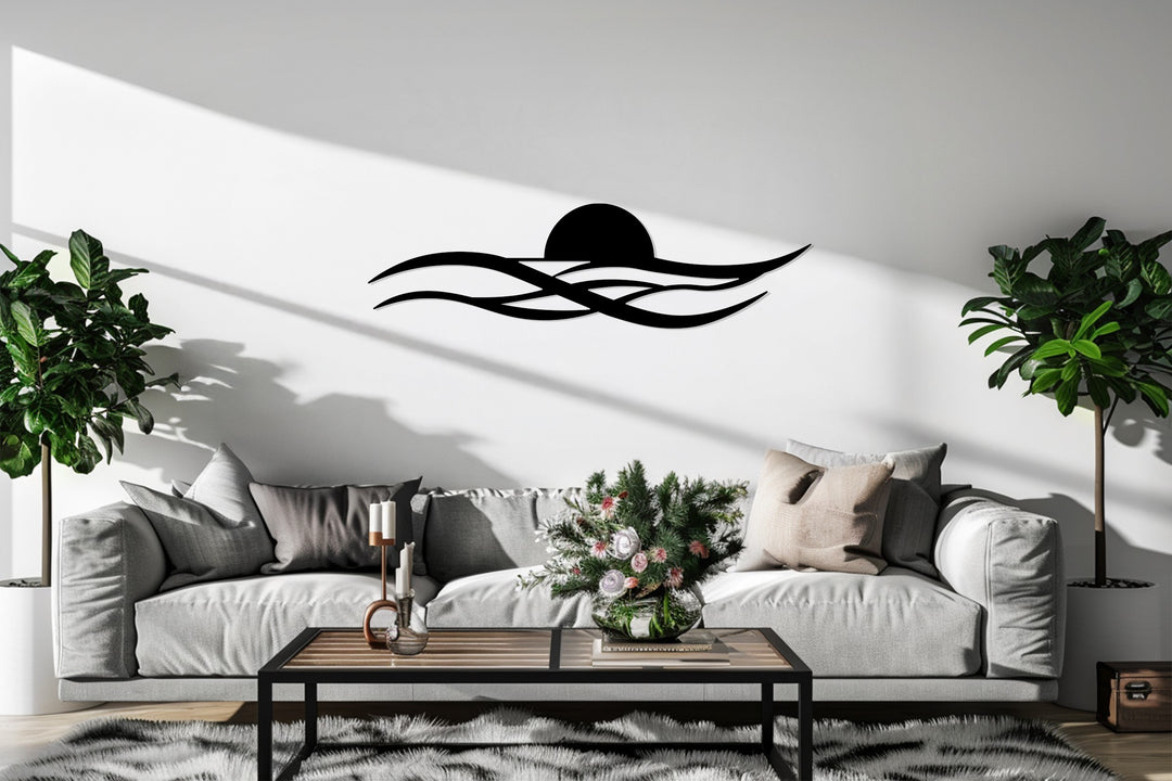 Minimal Sunset Waves Metal Wall Art – Modern Coastal Decor