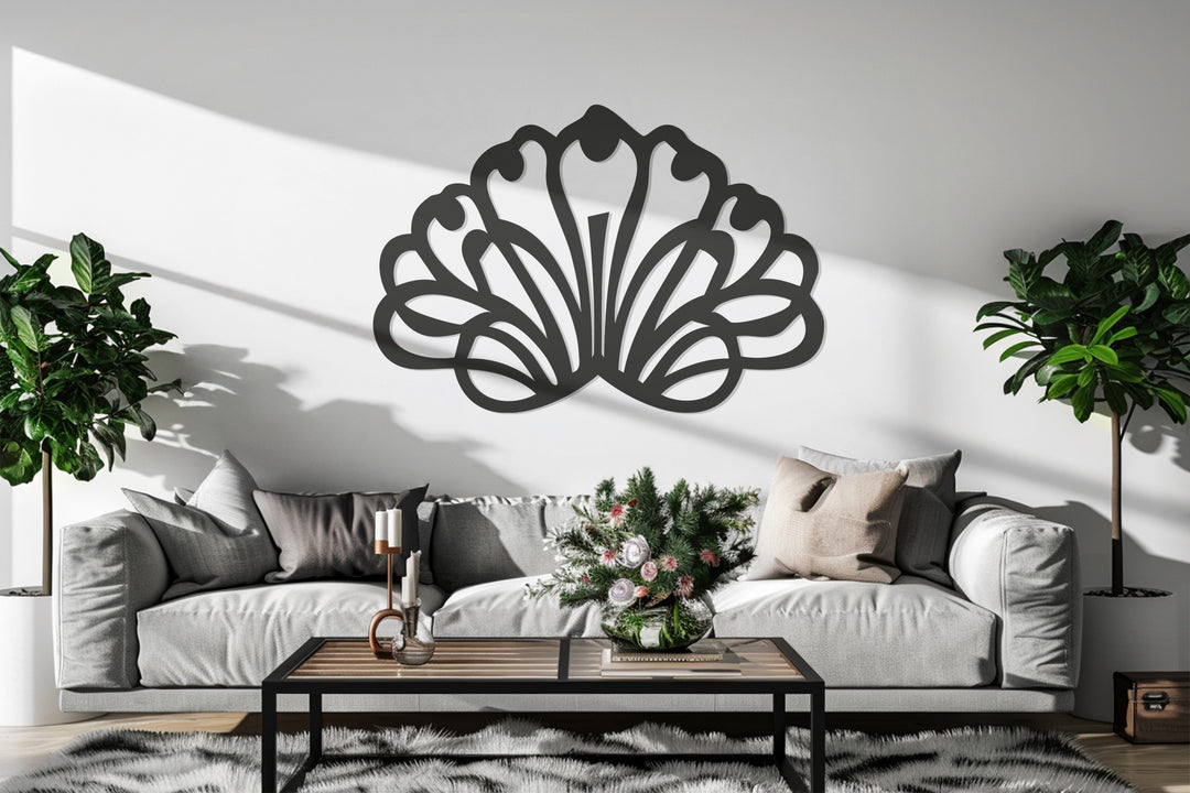 Floral Fan Metal Wall Art – Modern Black Geometric Flower Design