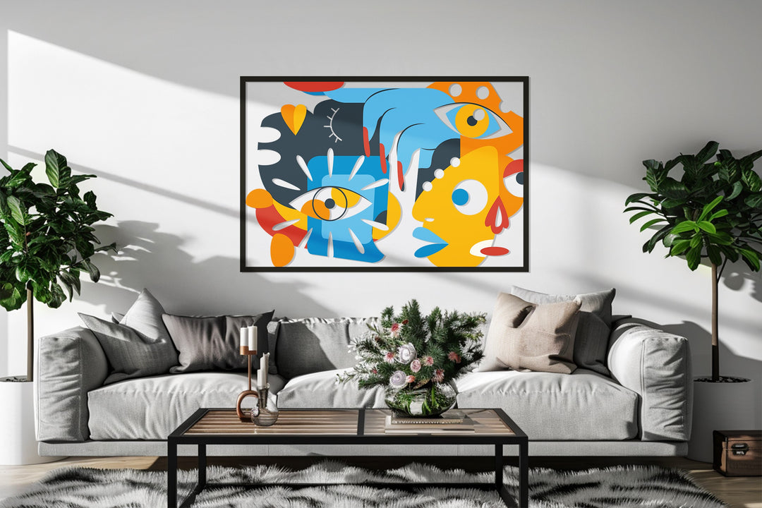 Abstract portrait metal artwork with surreal geometric forms