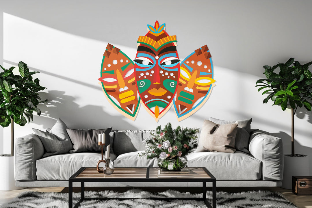Tribal Mask Metal Wall Art – Colorful African-Inspired Home Decor