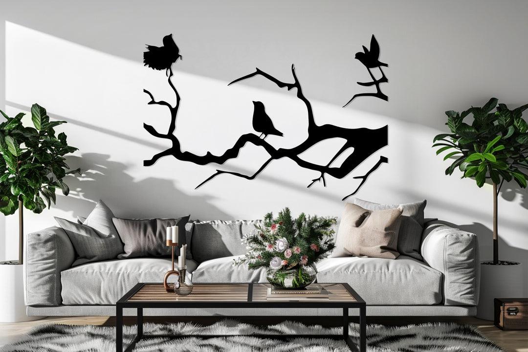 Birds on Branch Metal Wall Art – Nature-Inspired Silhouette