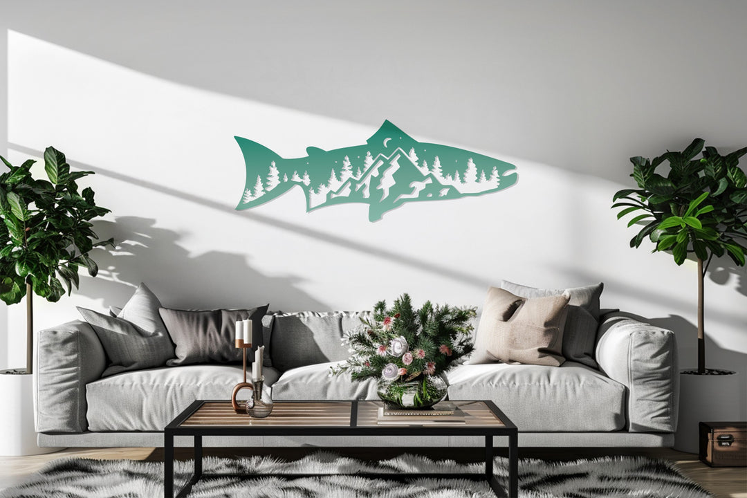 Mountain Trout Metal Wall Art – Nature-Inspired Fishing Decor