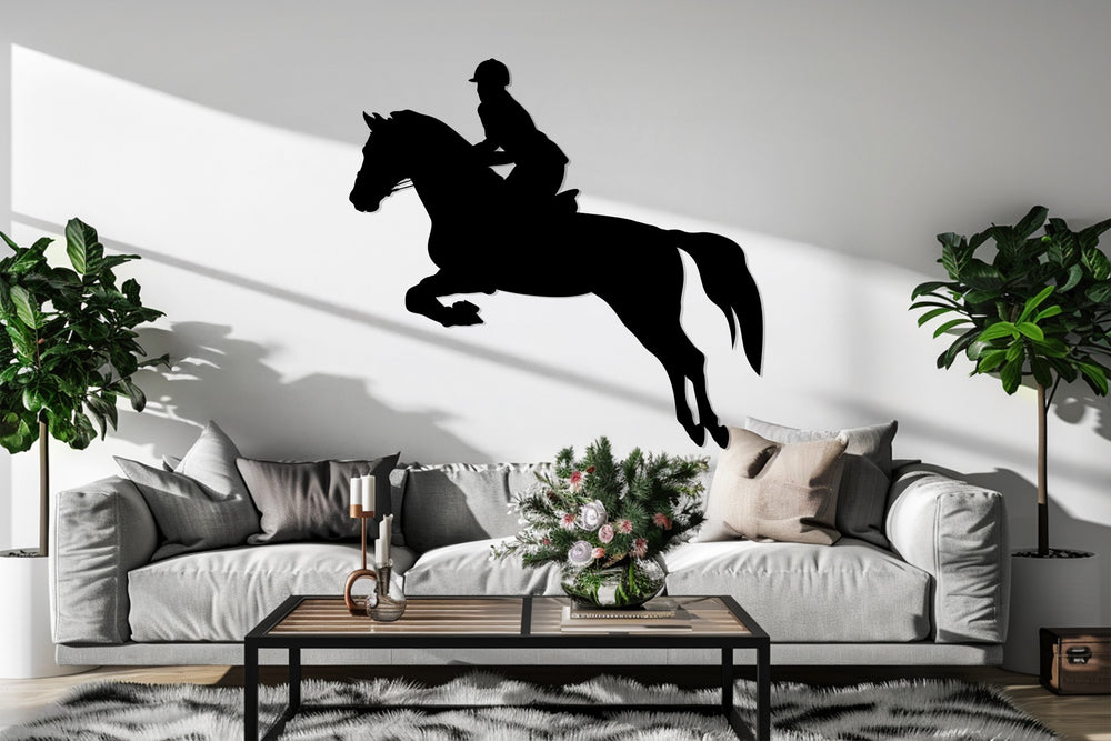 Horse and rider jumping silhouette decor