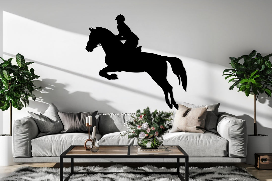 Horse and rider jumping silhouette decor