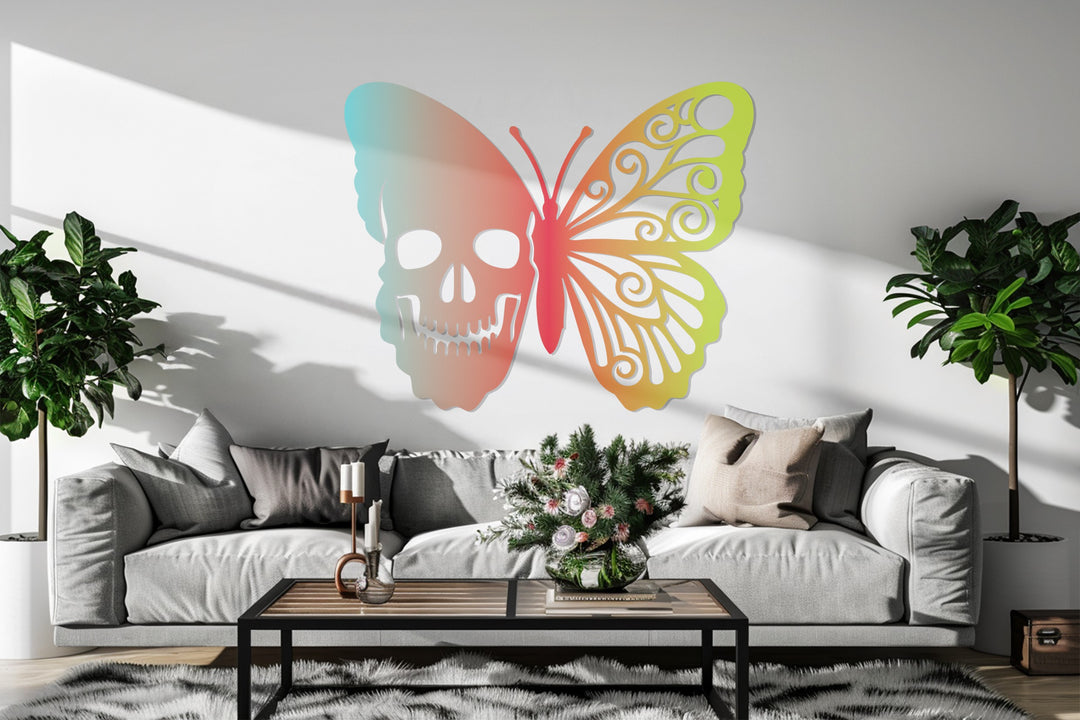 Gradient color skull butterfly wall sculpture