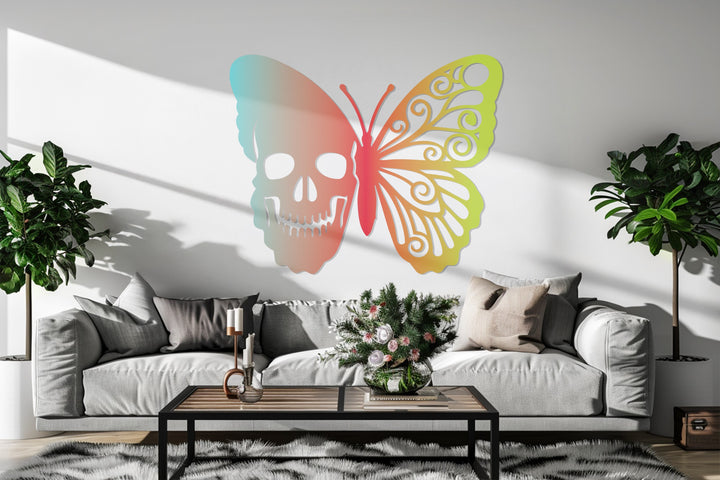Gradient color skull butterfly wall sculpture