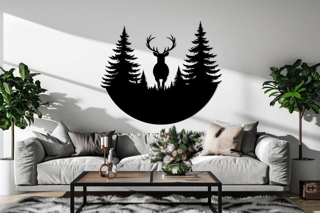 Majestic Deer in Forest Metal Wall Art – Rustic Nature Décor