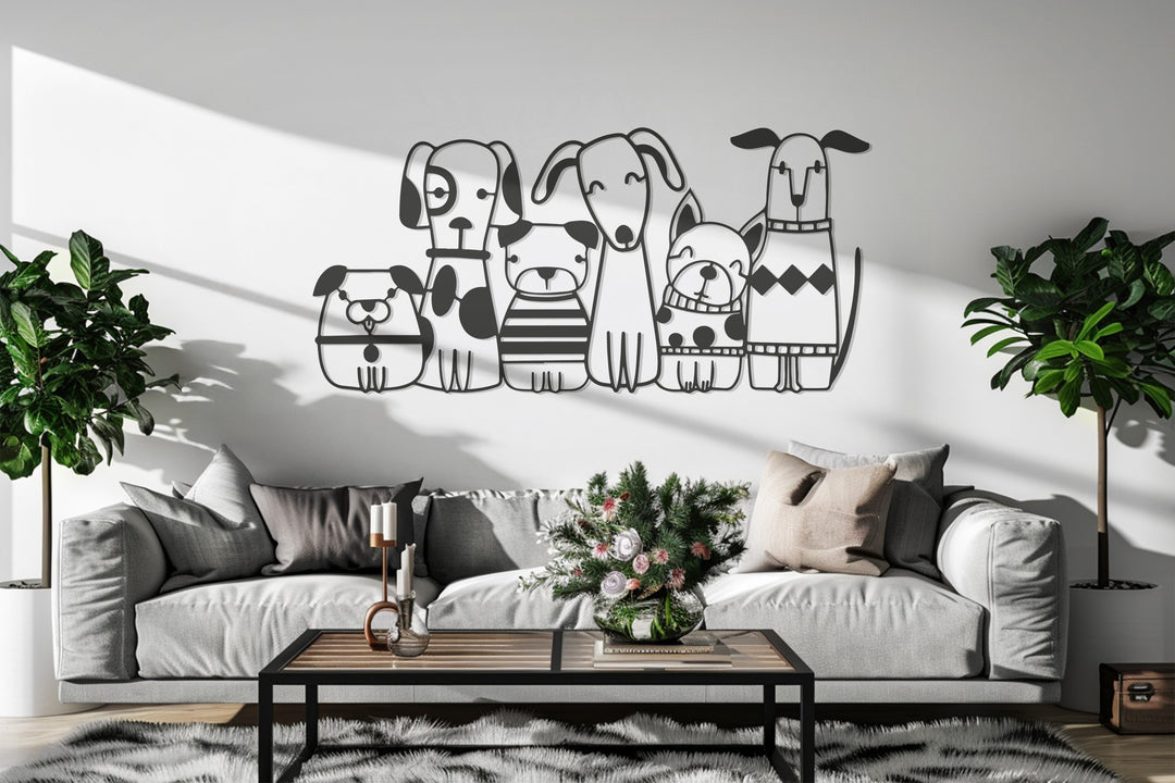 Playful Dogs Metal Wall Art – Puppy Silhouette Design