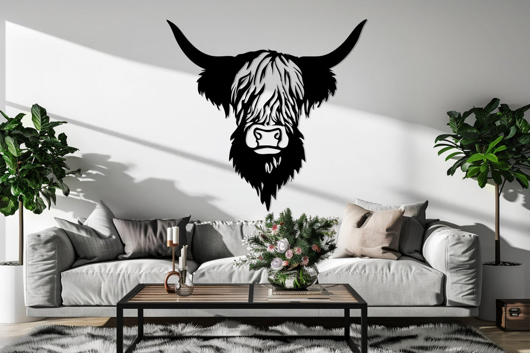 Highland Cow Metal Wall Art – Rustic Farmhouse Red Bull Decor