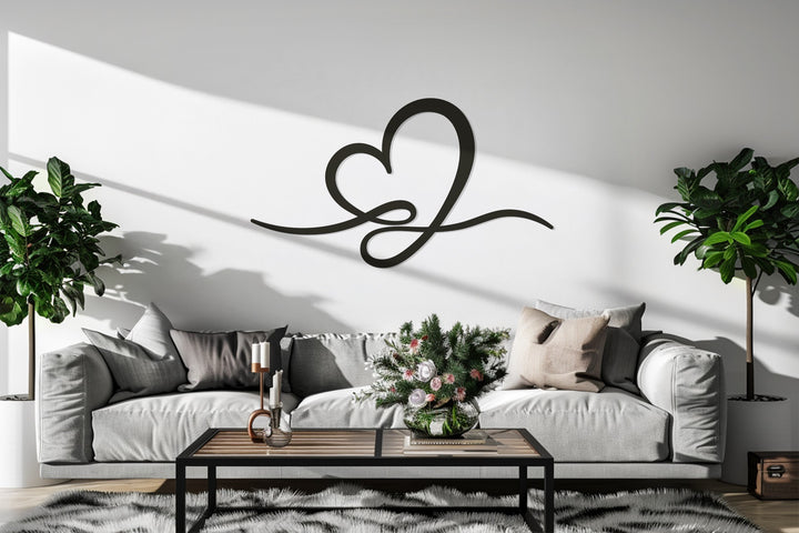 Black heart line wall hanging for bedrooms and modern interiors