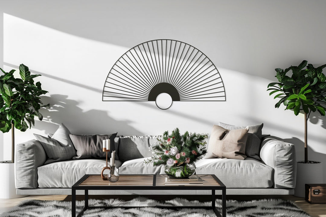Rising Sun Fan Metal Wall Art – Minimalist Japanese-Inspired Décor