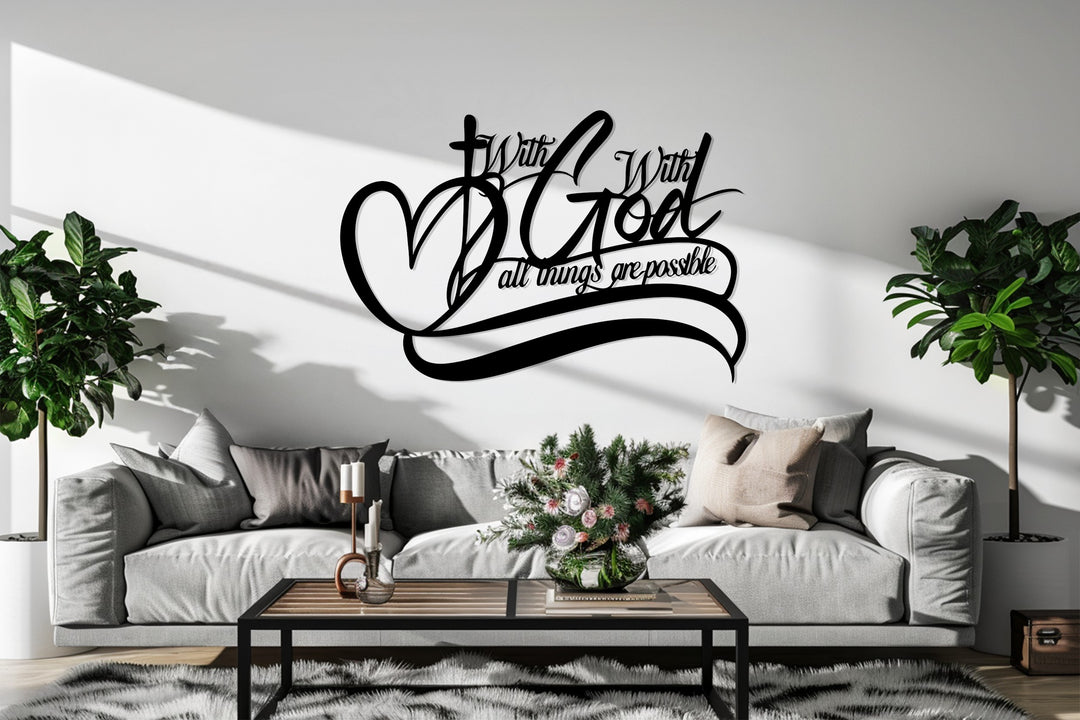 With God All Things Are Possible – Red Christian Metal Wall Art