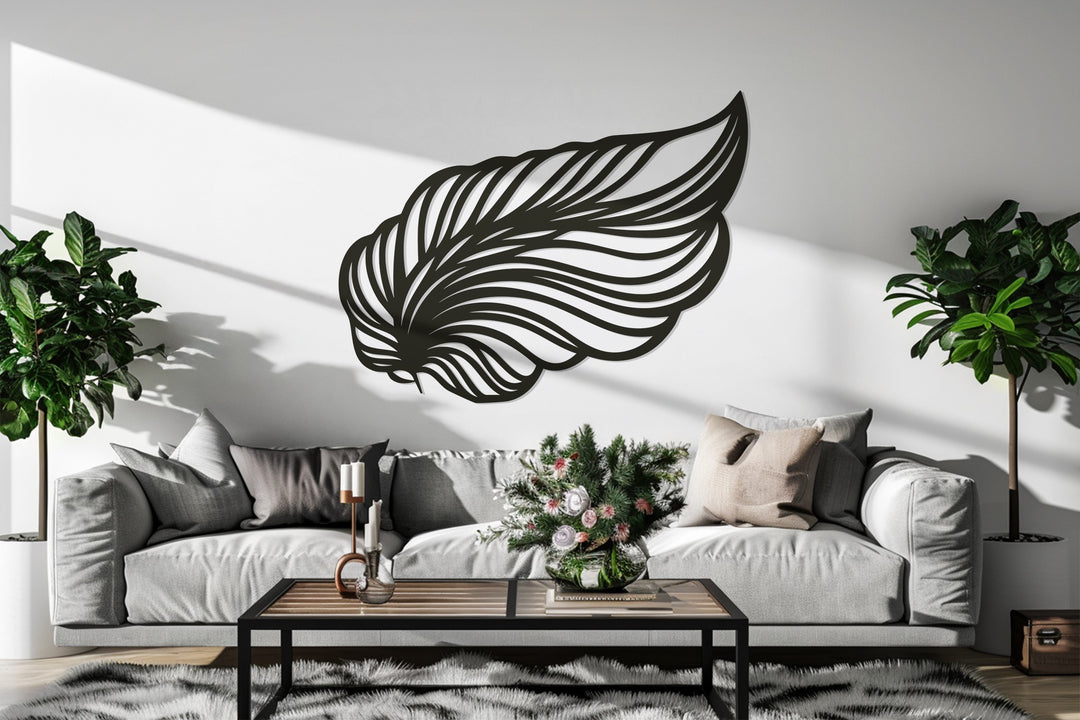 Elegant Wing Feather Metal Wall Art – Modern Black Décor