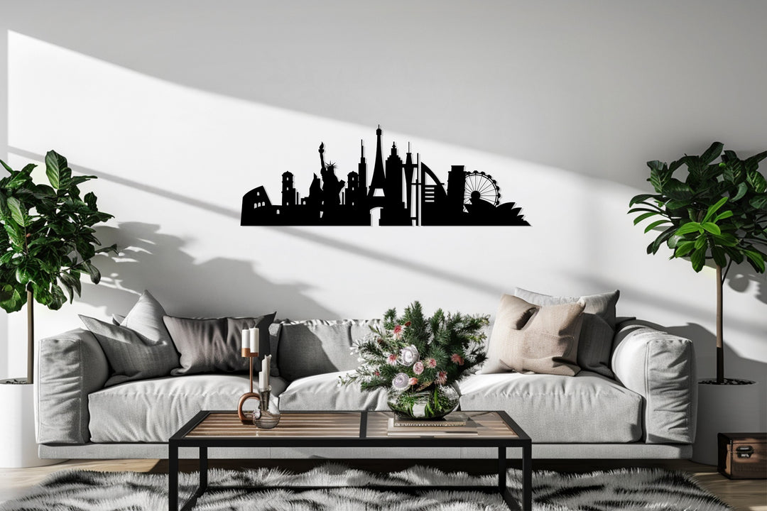 Travel inspired city metal wall art
