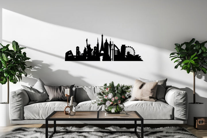 Travel inspired city metal wall art