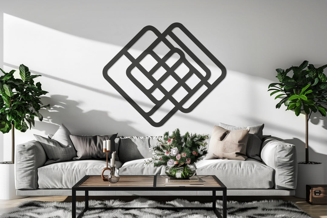Geometric Woven Squares Metal Wall Art – Modern Abstract Décor