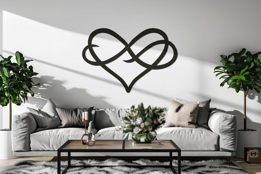 Minimalist heart and infinity metal artwork