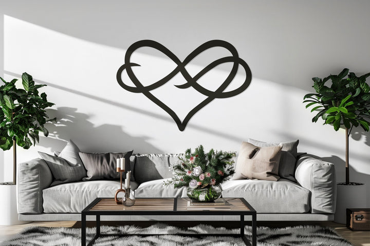 Minimalist heart and infinity metal artwork