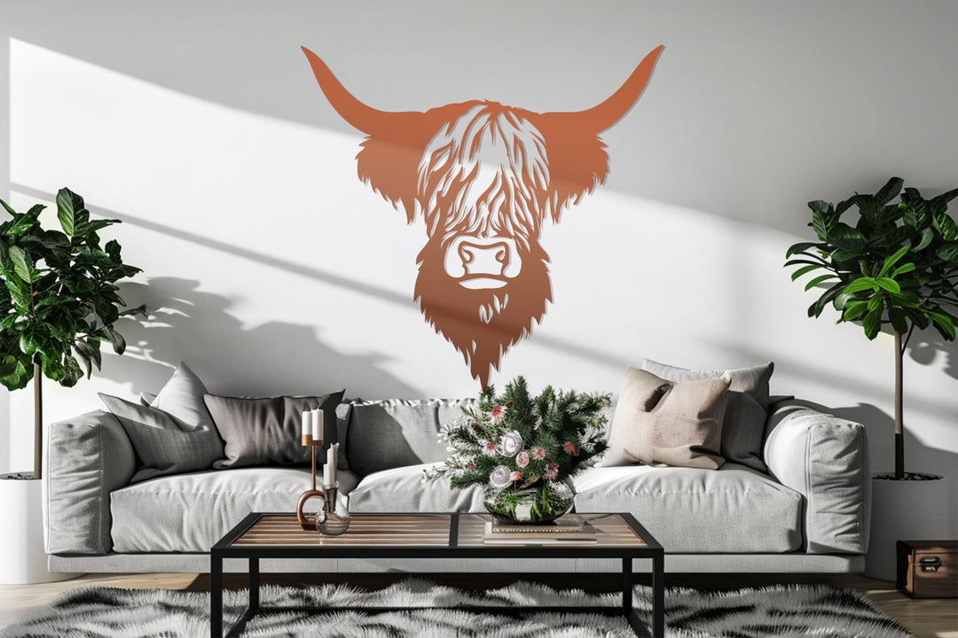 Rustic Highland Cow Metal Wall Art – Farmhouse Animal Silhouette Decor