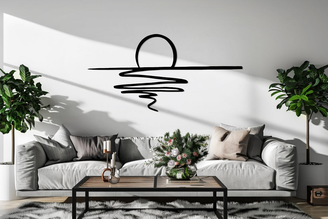 Abstract Sunset Metal Wall Art – Minimalist Coastal Decor