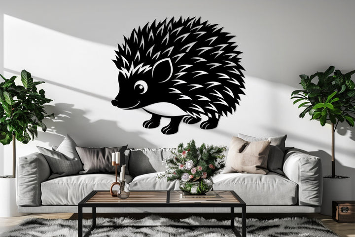 Modern black-metal hedgehog wall décor for animal lovers