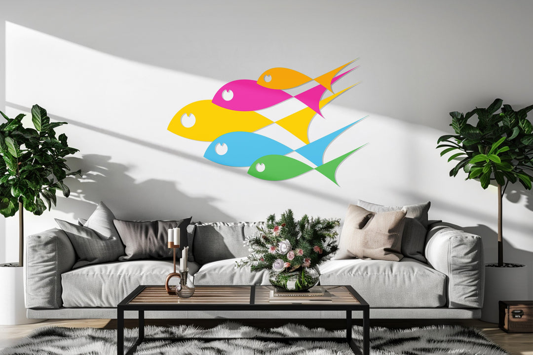 Color Splash Harmony – Modern Abstract Fish Metal Wall Art