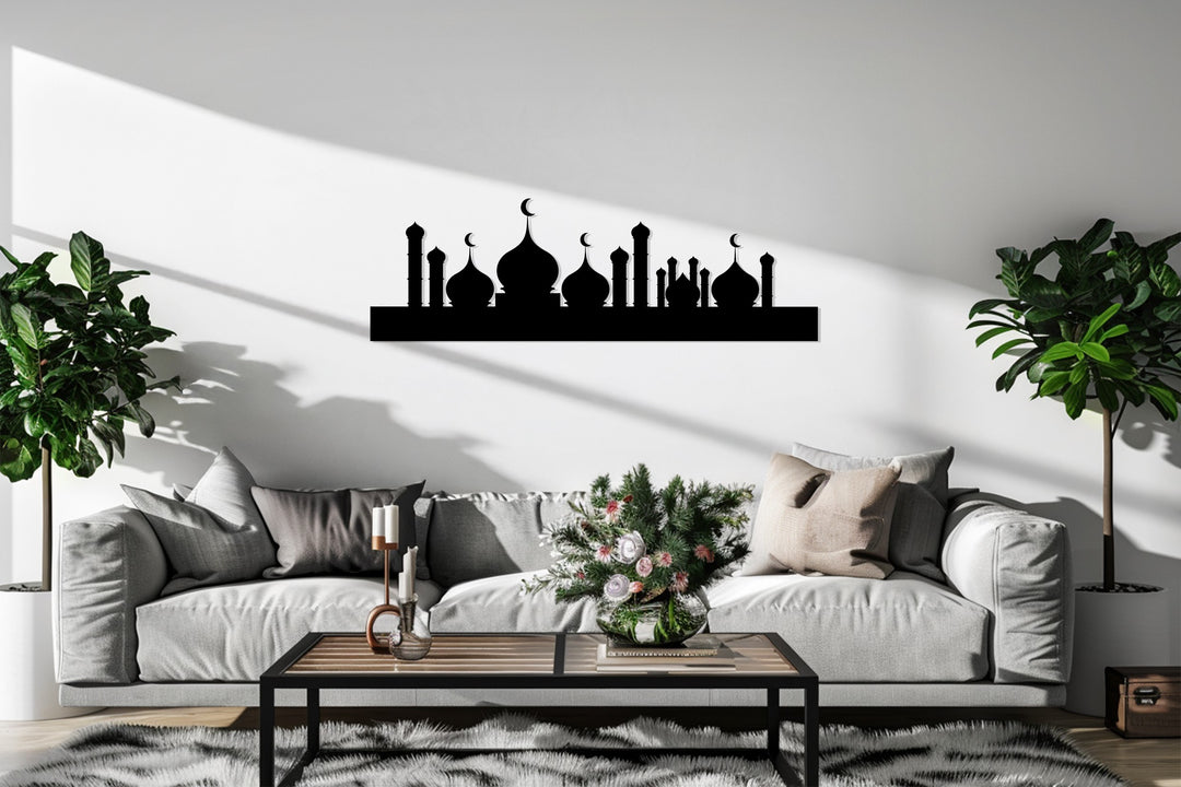 Black mosque skyline metal wall decoration