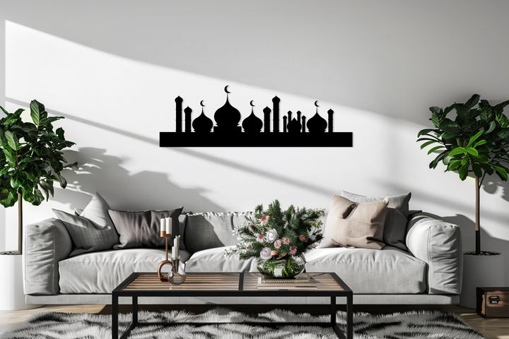 Black mosque skyline metal wall decoration
