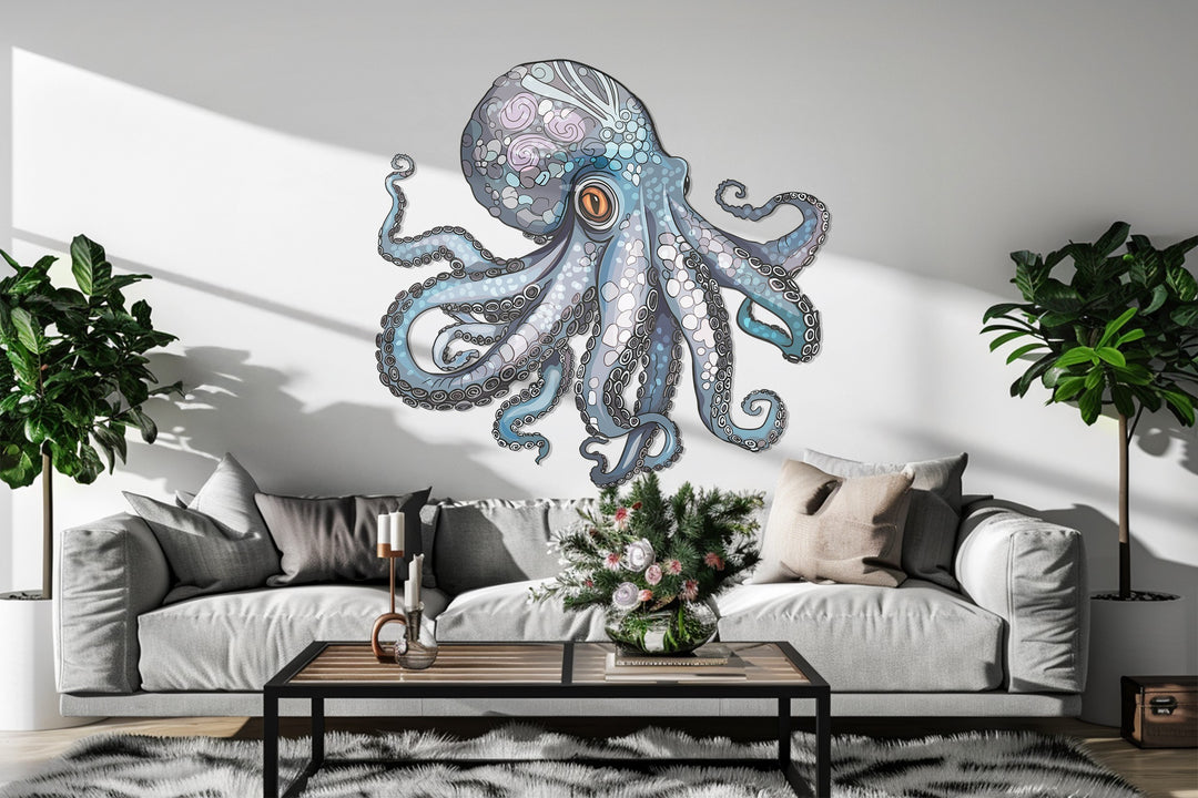 Detailed octopus metal sculpture for beach house wall decor