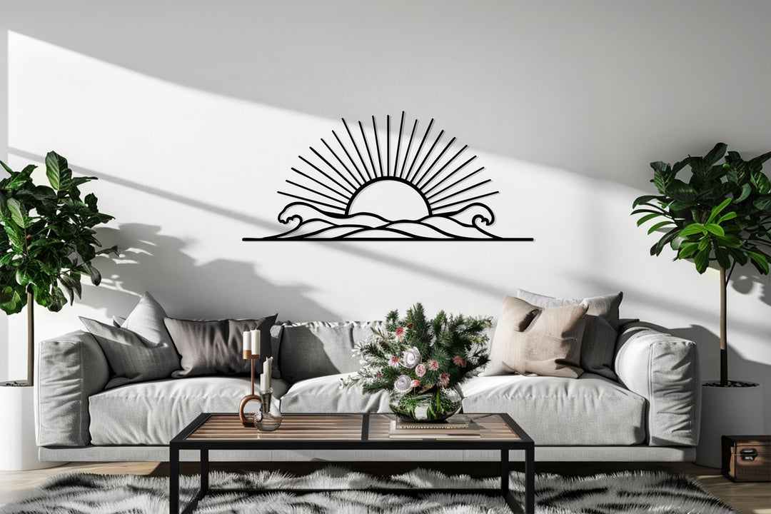 Radiant Horizon – Sunrise Over Waves Metal Wall Art