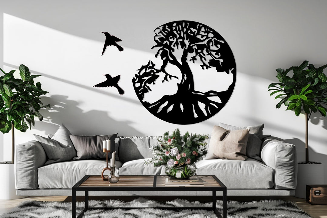 Tree of Life Circle Metal Wall Art – Nature Silhouette Decor