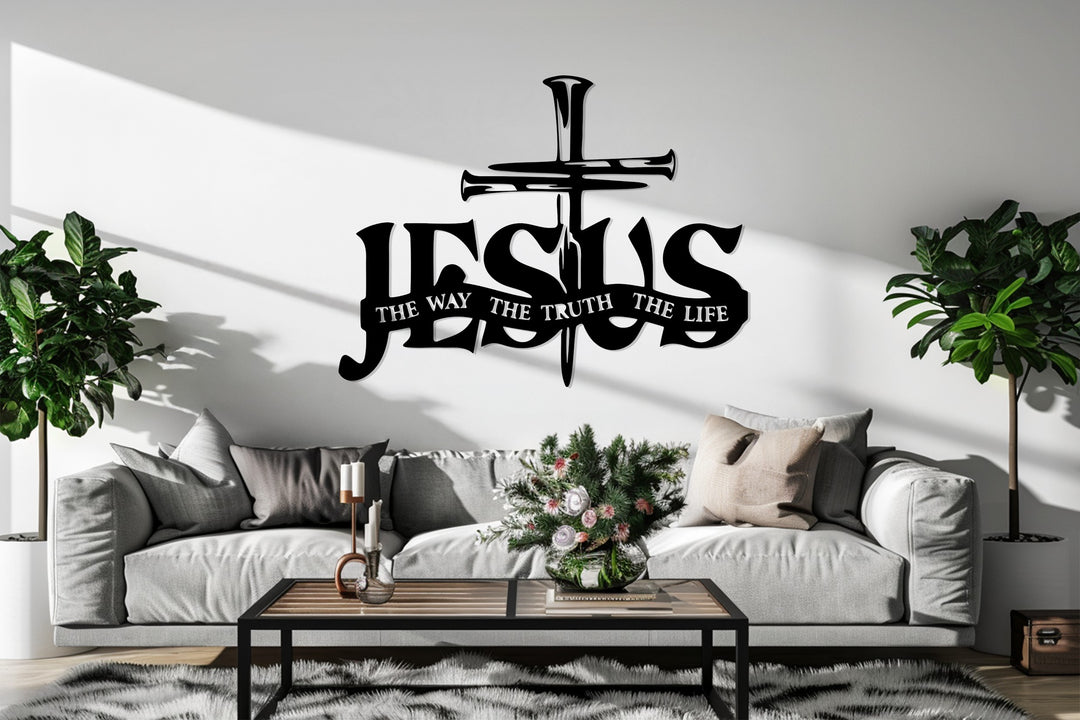 Jesus Cross Metal Wall Art – The Way, The Truth, The Life Christian Decor