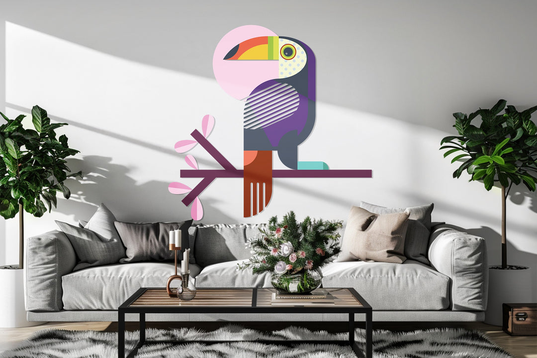 Modern Toucan Metal Wall Art – Colorful Geometric Bird Home Decor