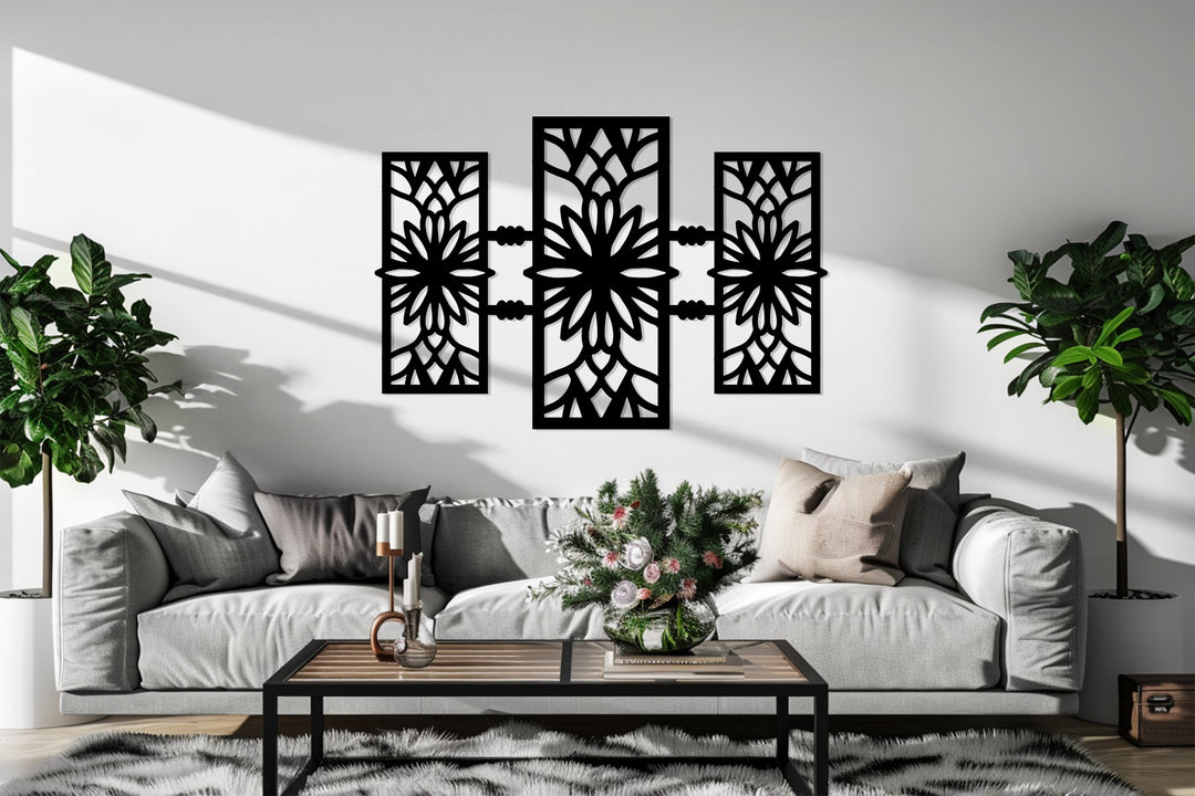 سيمتري بلوم – تصميم زهري هندسي حديث فن جداري معدني