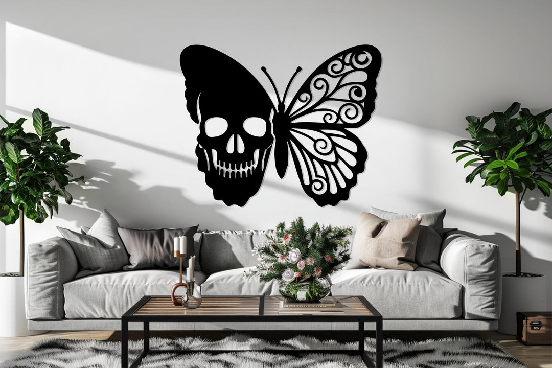 Skull Butterfly Metal Wall Art – Gothic Elegance in Modern Design
