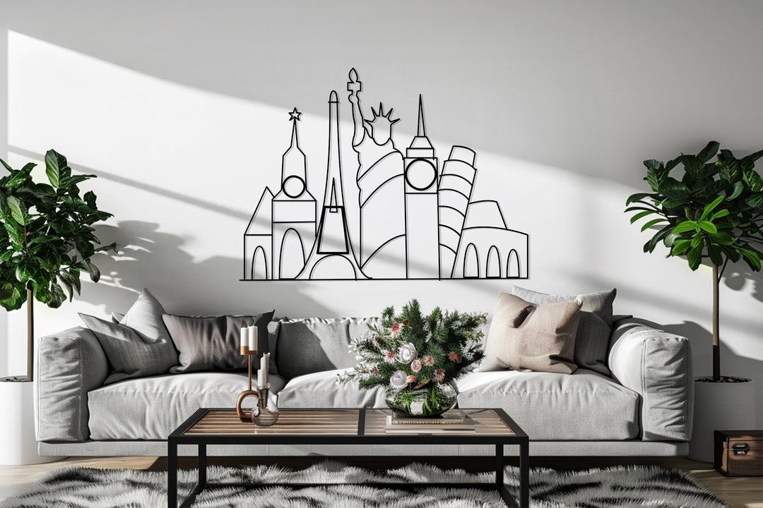 Iconic monuments metal wall art for home