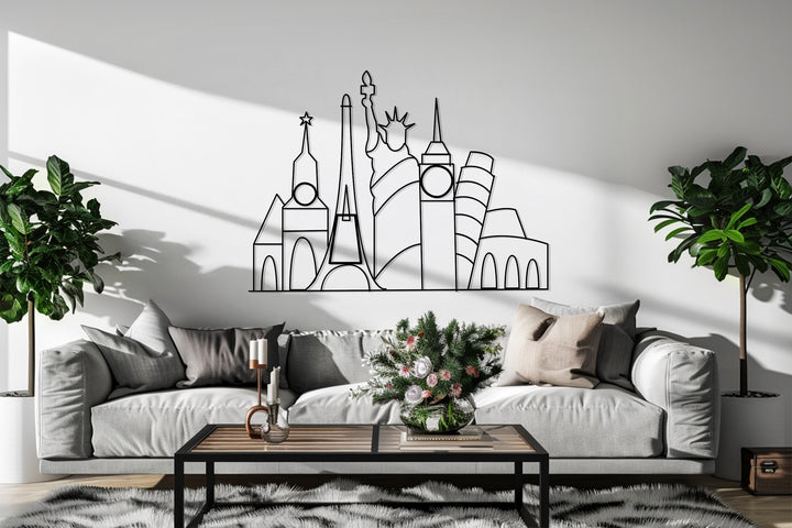 Iconic monuments metal wall art for home