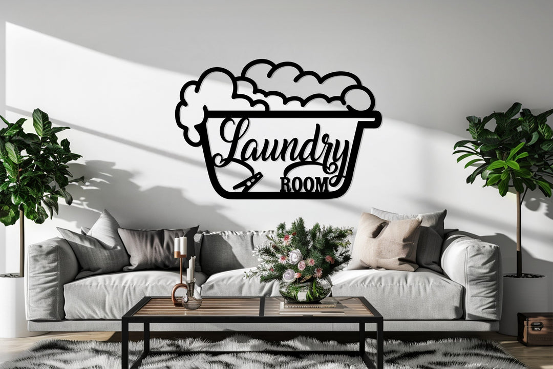 Laundry Room Metal Wall Art with UV Print – Vintage Wash Tub Design