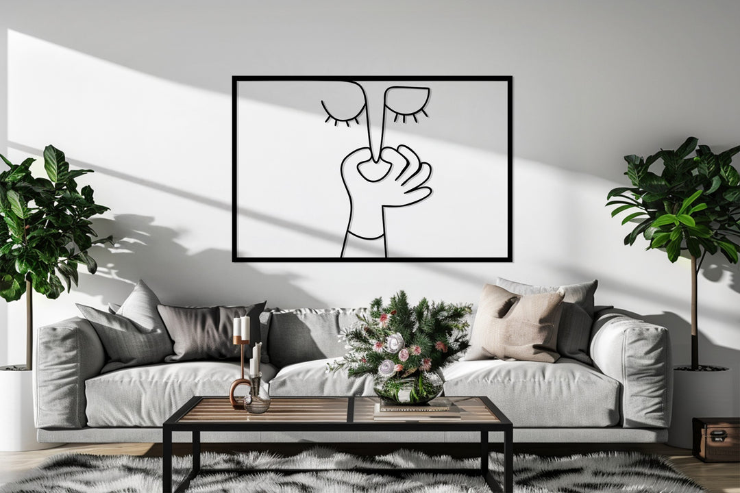 Abstract Silence Face – Modern Red Metal Wall Art