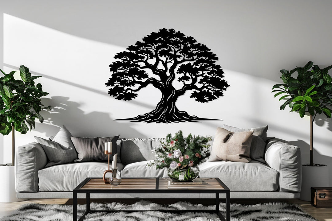 Elegant black tree silhouette metal artwork