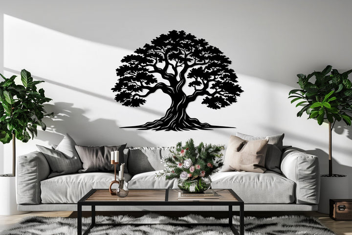 Elegant black tree silhouette metal artwork
