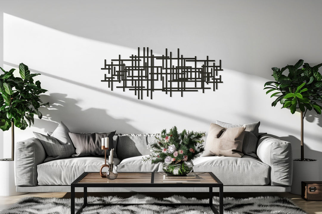 Abstract Geometric Lines Metal Wall Art – Modern Black Wall Decor