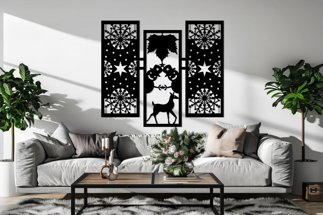 بهجة الشتاء – رجل الثلج ورنة عيد الميلاد فن جداري معدني