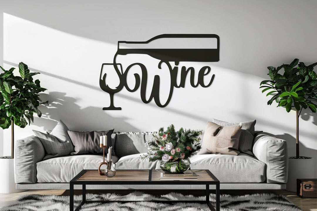 Wine Bottle & Glass – Modern Metal Wall Art