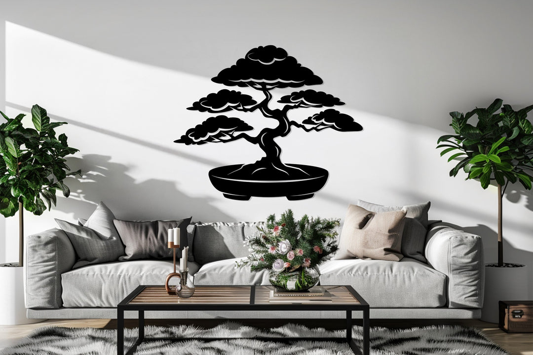 Serene Bonsai Essence – Japanese Tree Metal Wall Art